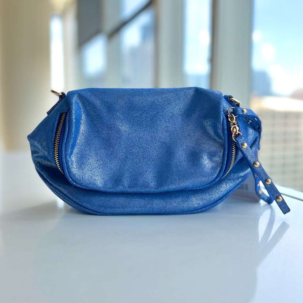 Marlon Blue Shimmer Crossbody with Gold Hardware